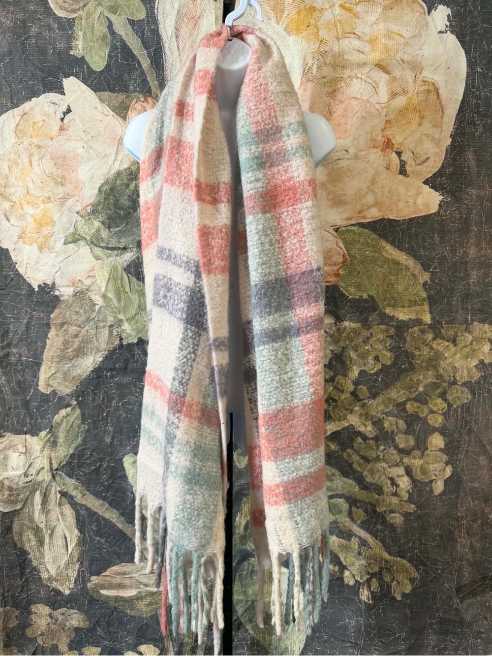 Anthropologie Delaney Plaid Fringe Blanket Scarf Size OS